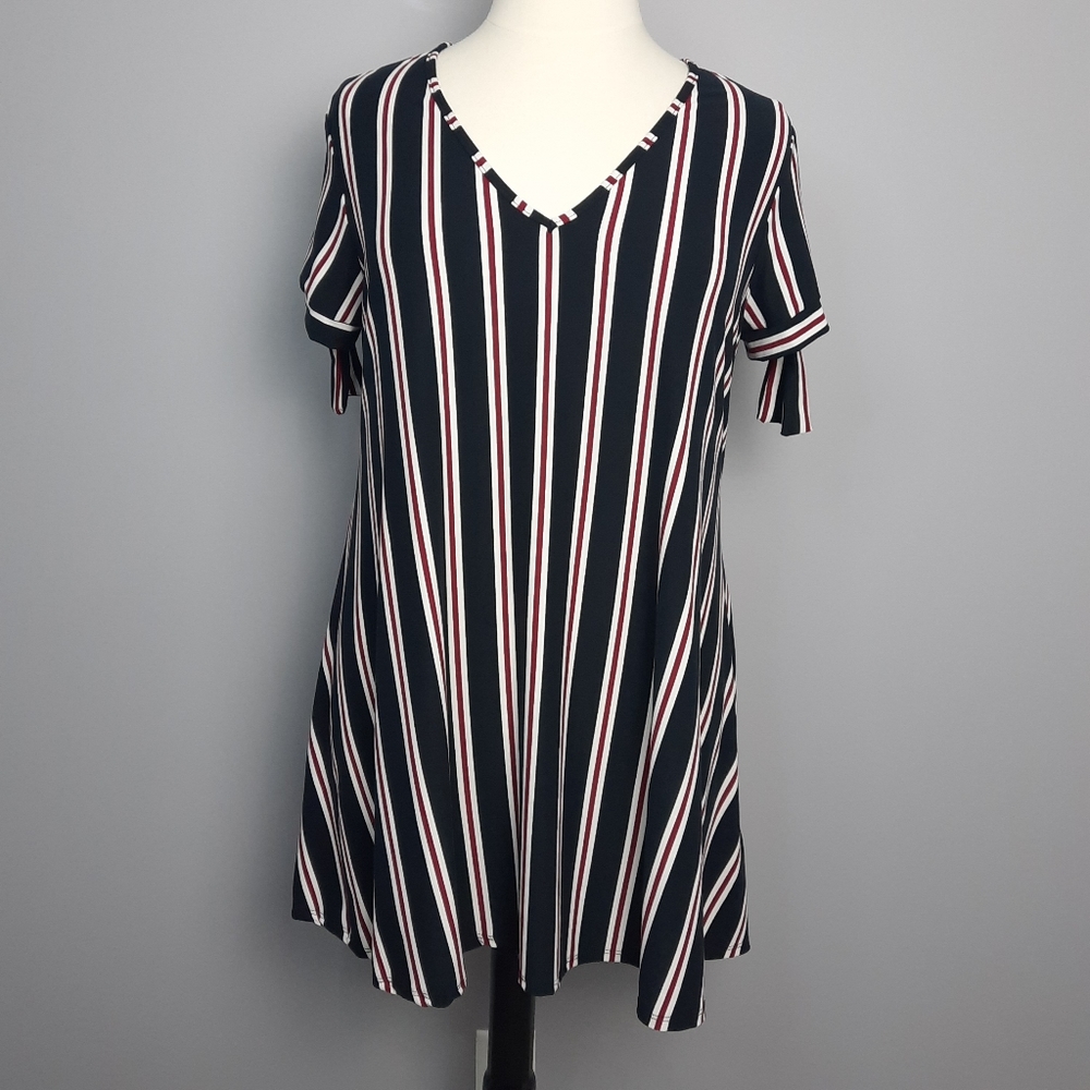 Vibe Black White and Red Striped V-neck Mini Dress size 2X